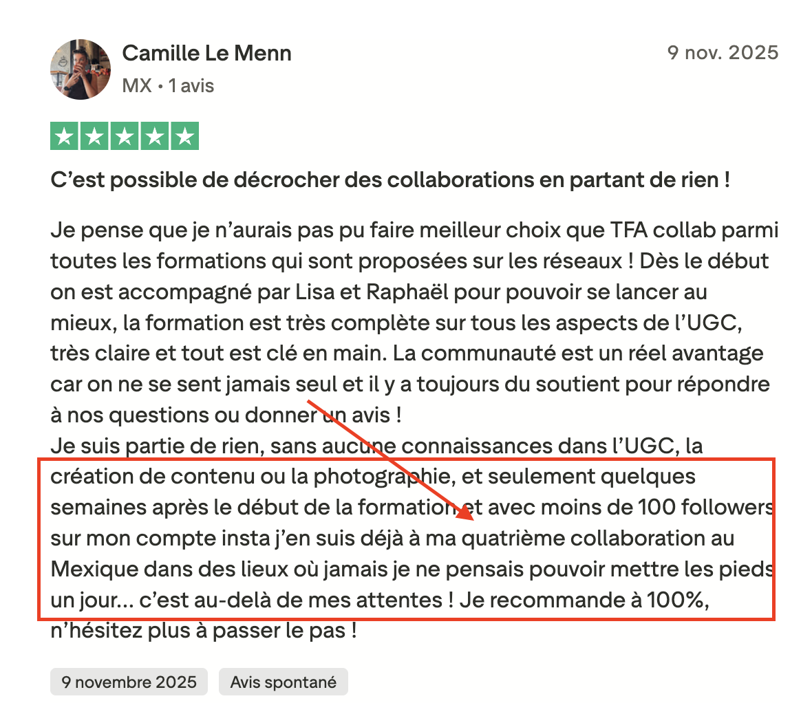 Avis Camille Le Menn — Trustpilot 5 étoiles