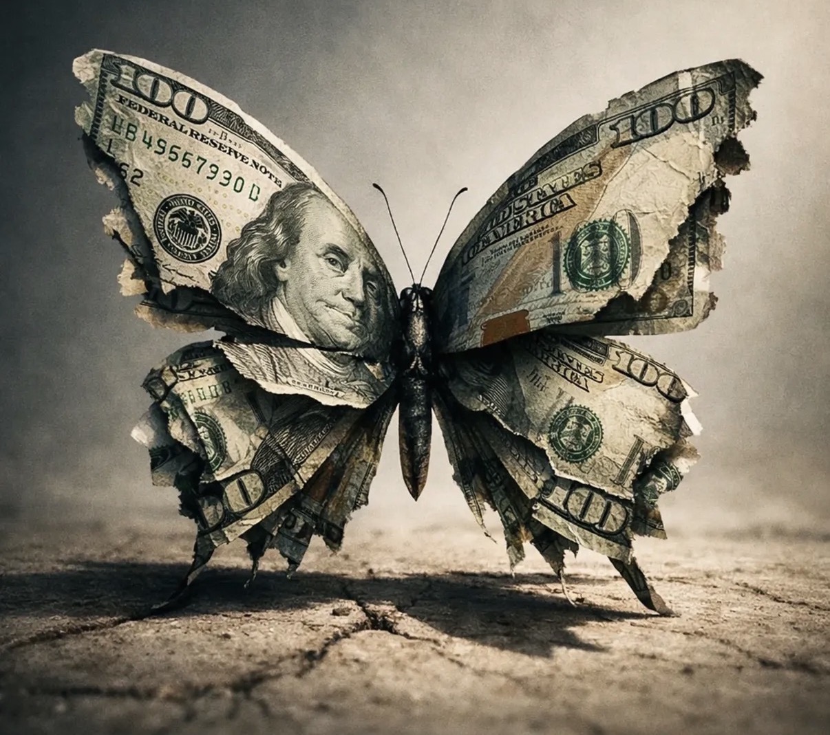 Papillon fait de billets — symbole de transformation
