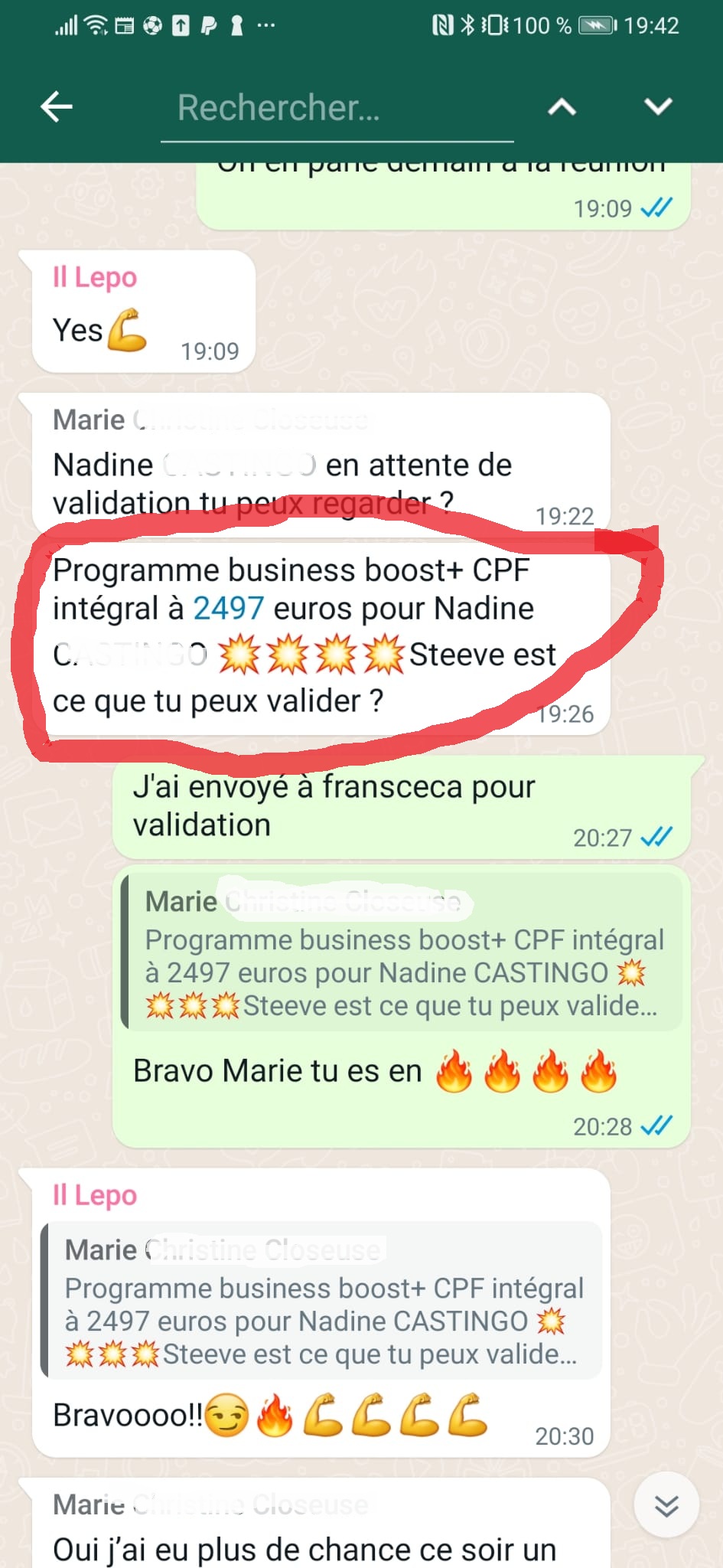 Témoignage WhatsApp - vente 2497€
