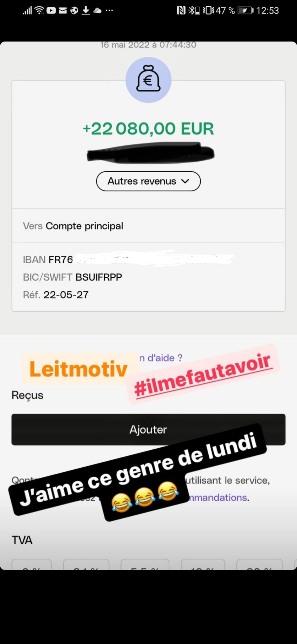 Preuve virement 22080€