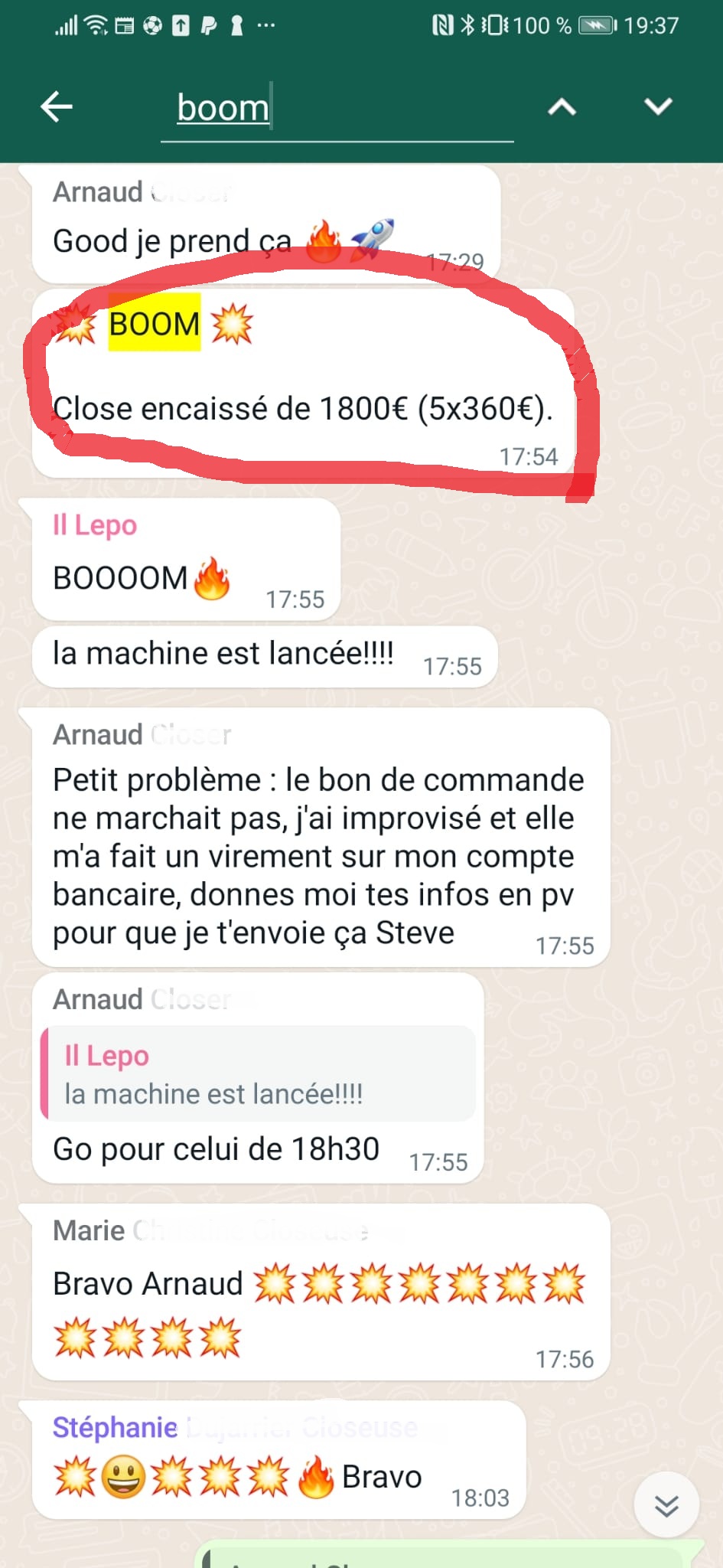 Témoignage WhatsApp - 1800€