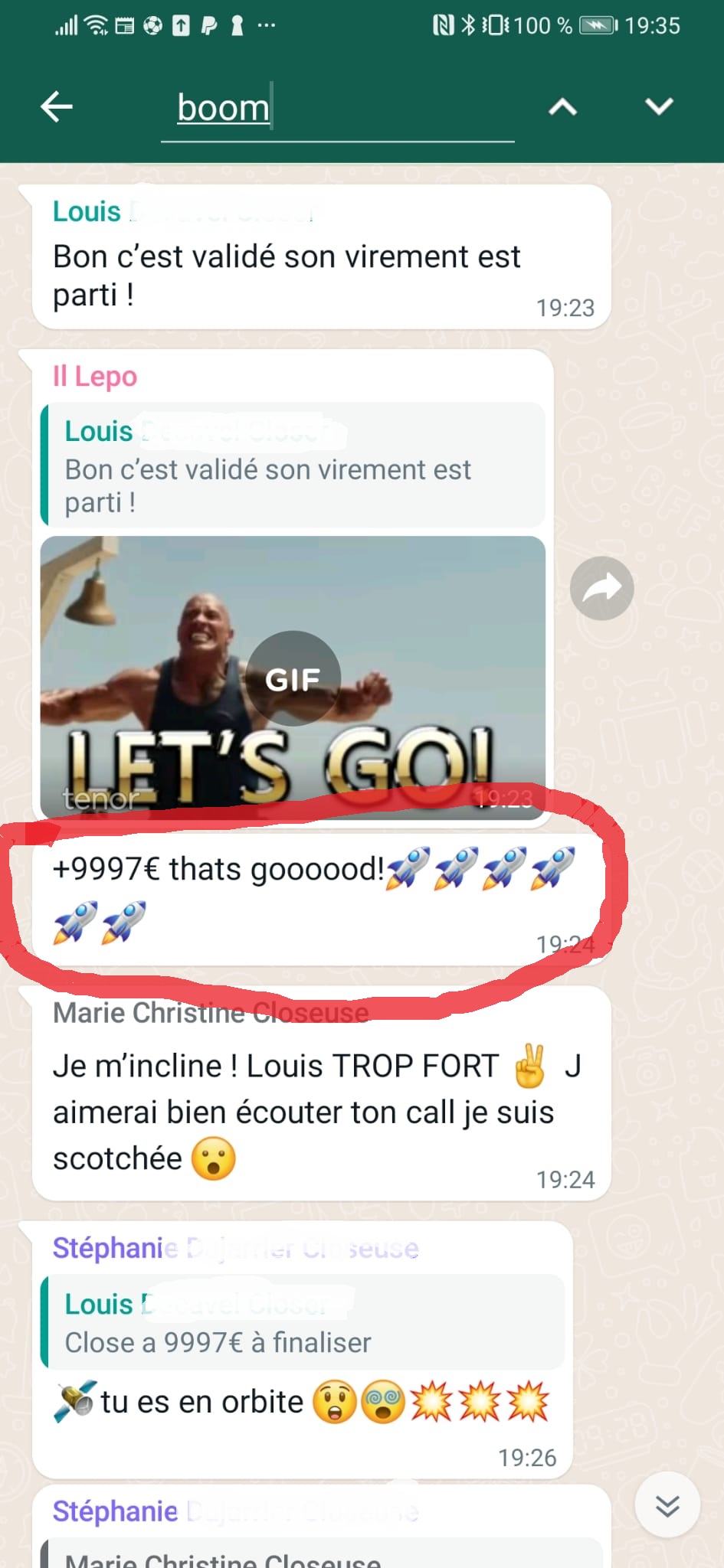 Témoignage WhatsApp - 9997€